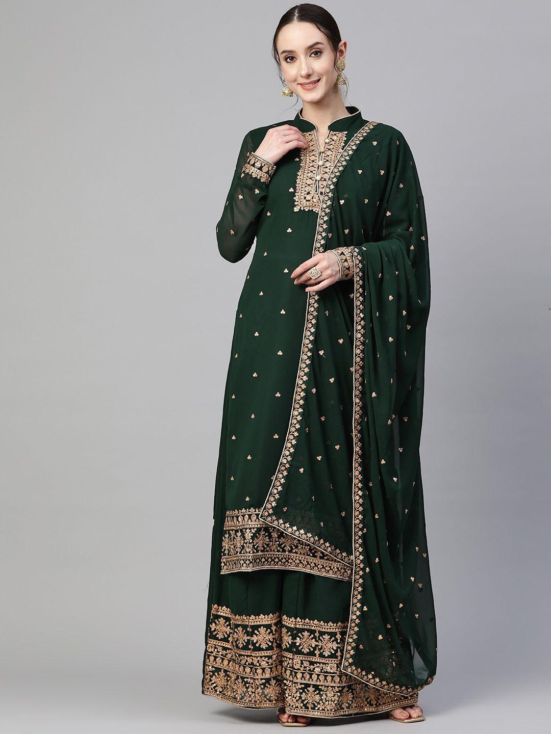 readiprint fashions floral zari embroidered semi-stitched dress material