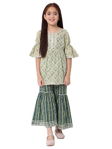 readiprint fashions frock style cotton fabric green kurta set-(6-12m)