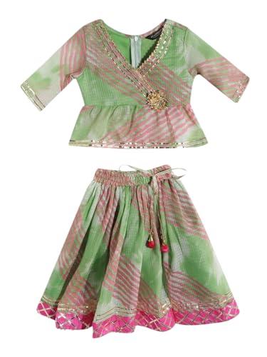 readiprint fashions frock style green color kota doria fabric choli with lehenga-(2-3y)