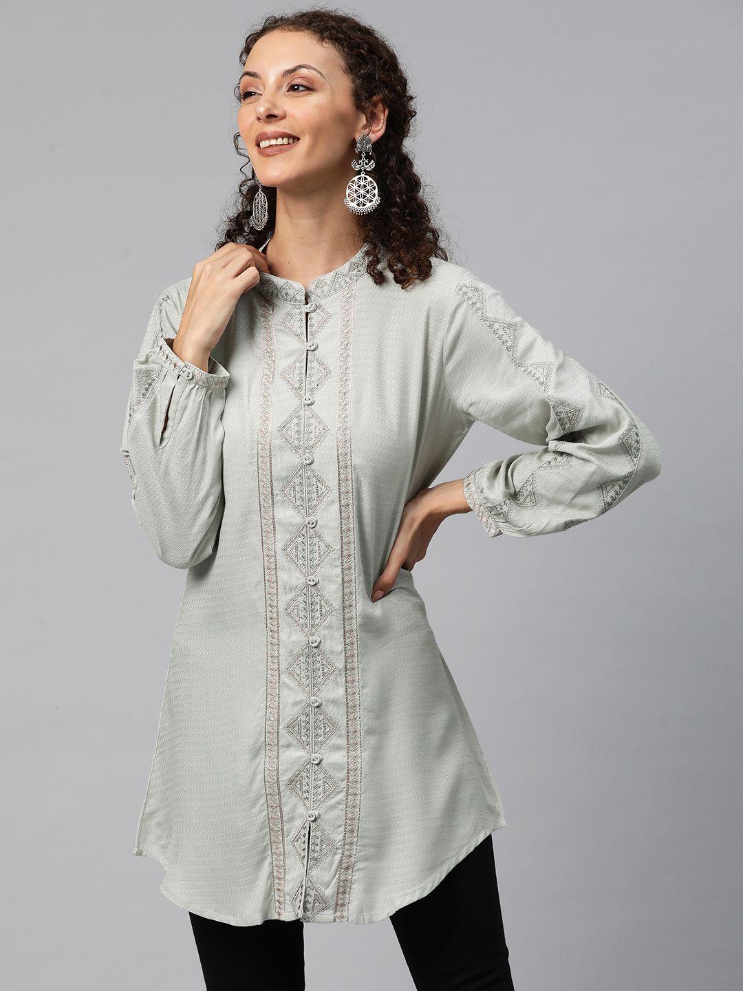 readiprint fashions geometric embroidered shirt style kurti