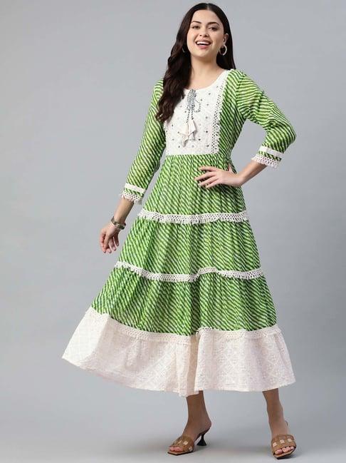 readiprint fashions green cotton embroidered a-line gown