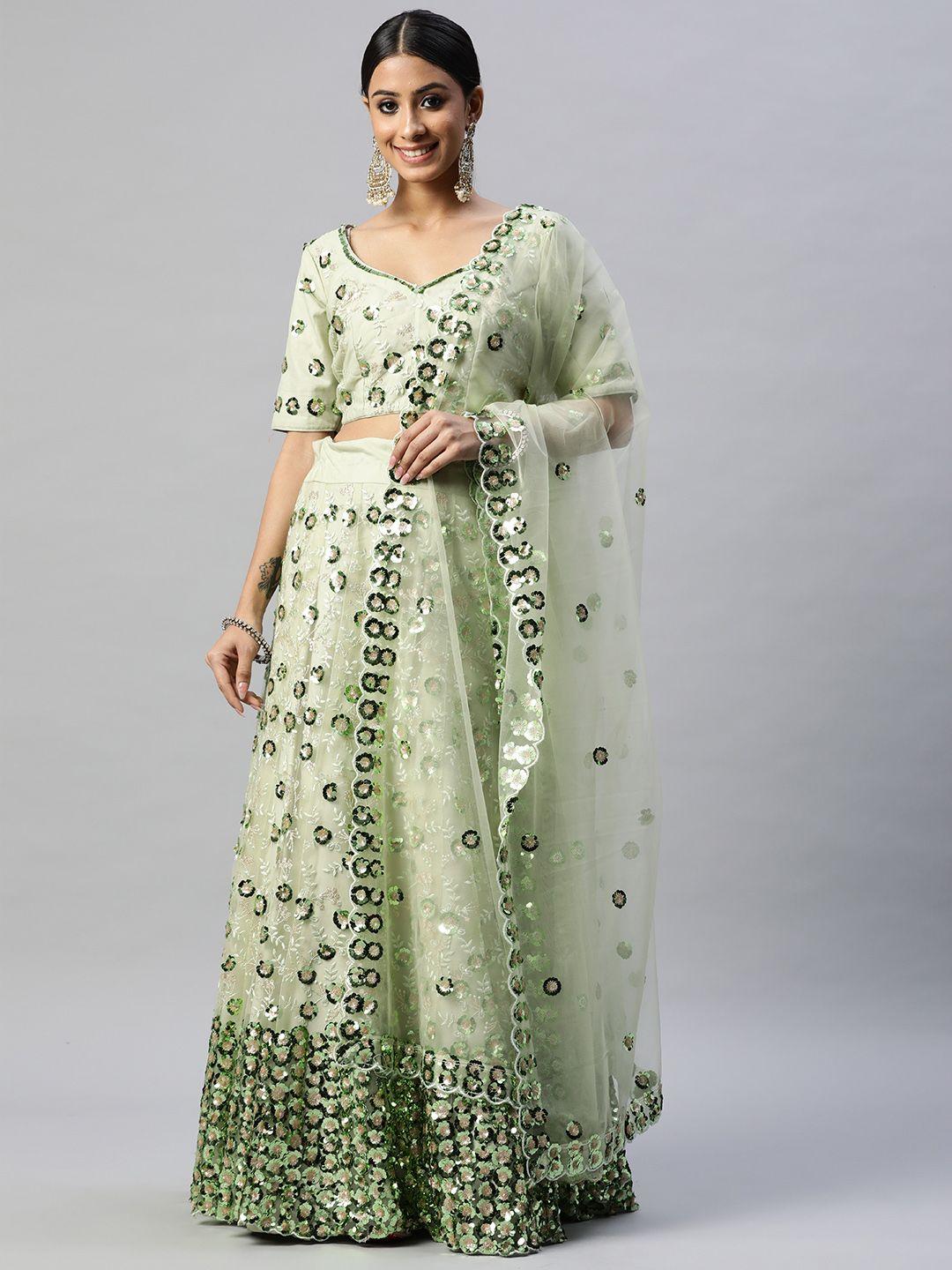 readiprint fashions green embroidered sequinned unstitched lehenga & blouse with dupatta