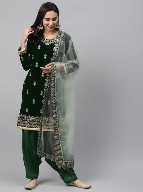 readiprint fashions green embroidered unstitched dress material with dupatta