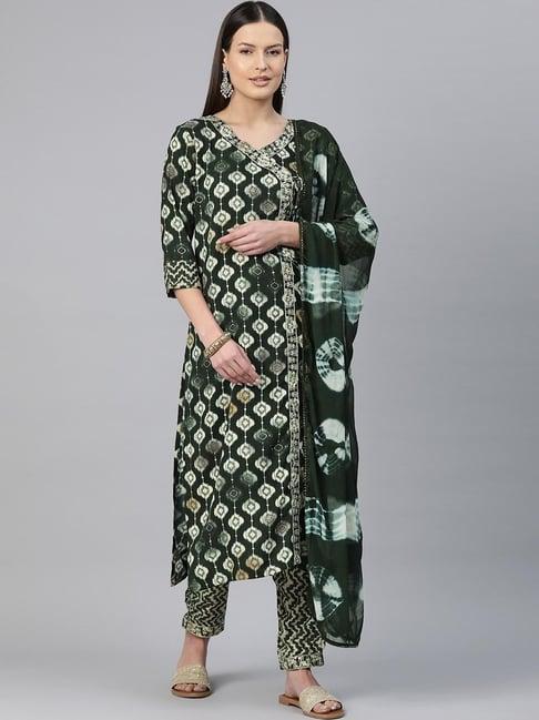 readiprint fashions green printed kurta pant set with dupatta