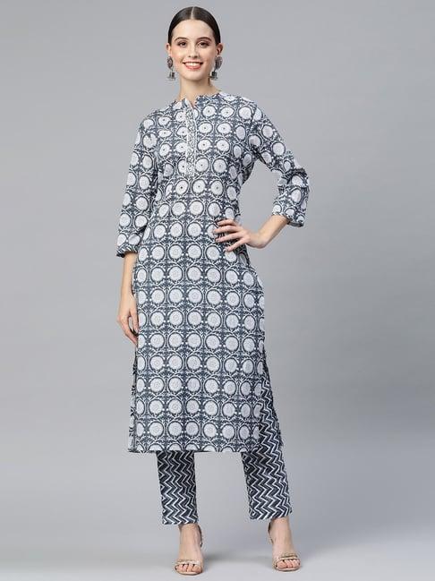 readiprint fashions grey cotton printed kurta pant set