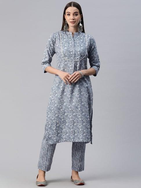 readiprint fashions grey cotton printed kurta pant set