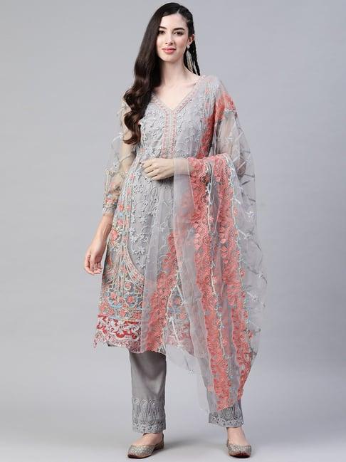 readiprint fashions grey embroidered unstitched dress material