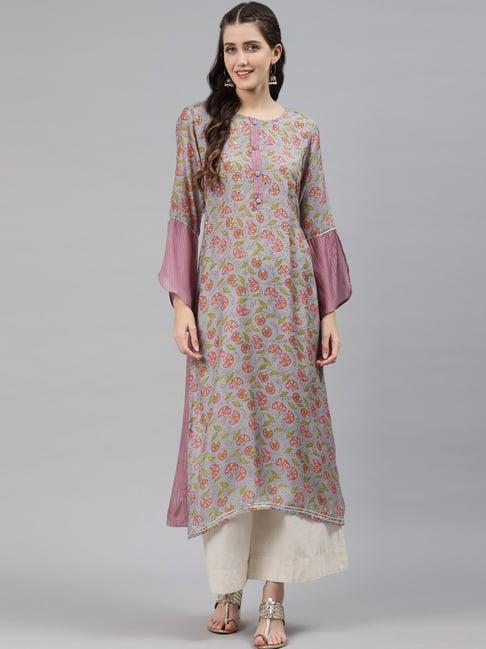 readiprint fashions grey floral print straight kurta