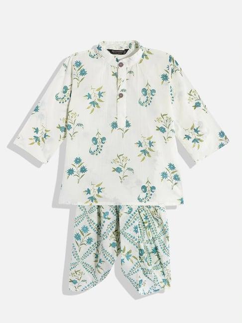 readiprint fashions kids cream floral print full sleeves kurta with dhoti