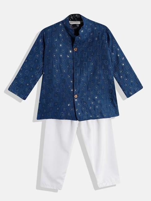readiprint fashions kids navy & white embellished full sleeves kurta with pyjamas