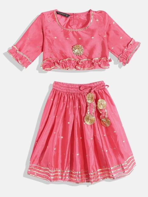 readiprint fashions kids pink embroidered lehenga, choli with dupatta