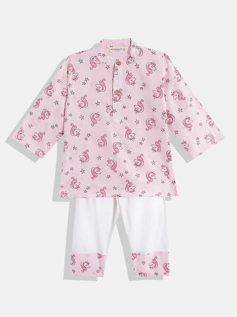 readiprint fashions kids pink printed full sleeves kurta with pyjamas