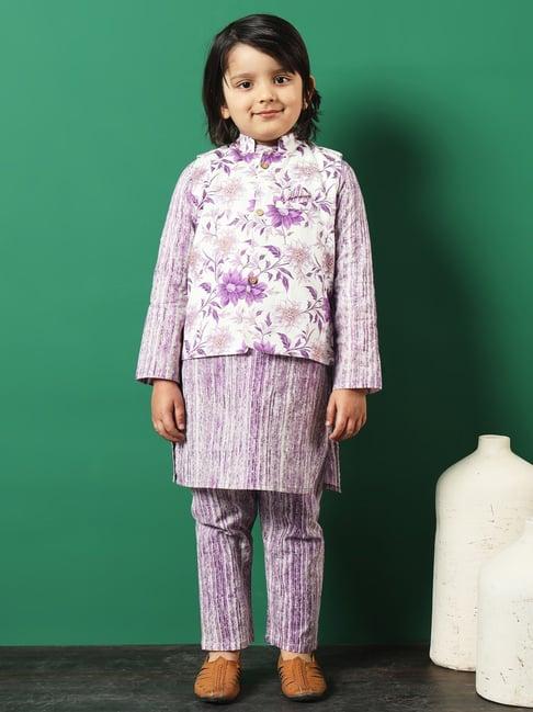readiprint fashions kids purple & white printed full sleeves kurta, pyjamas with jacket