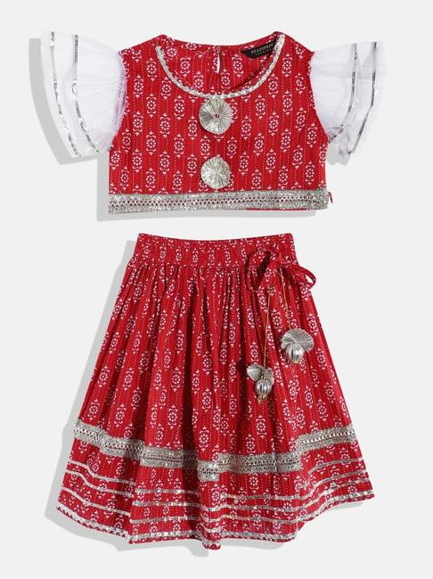 readiprint fashions kids red & white printed lehenga with choli