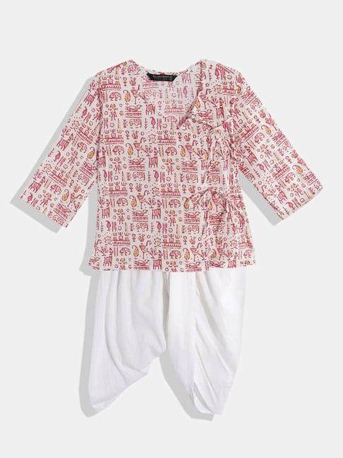 readiprint fashions kids white & red printed full sleeves kurta with pyjamas