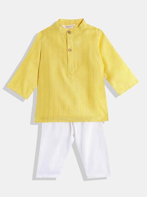 readiprint fashions kids yellow & white striped full sleeves kurta with pyjamas