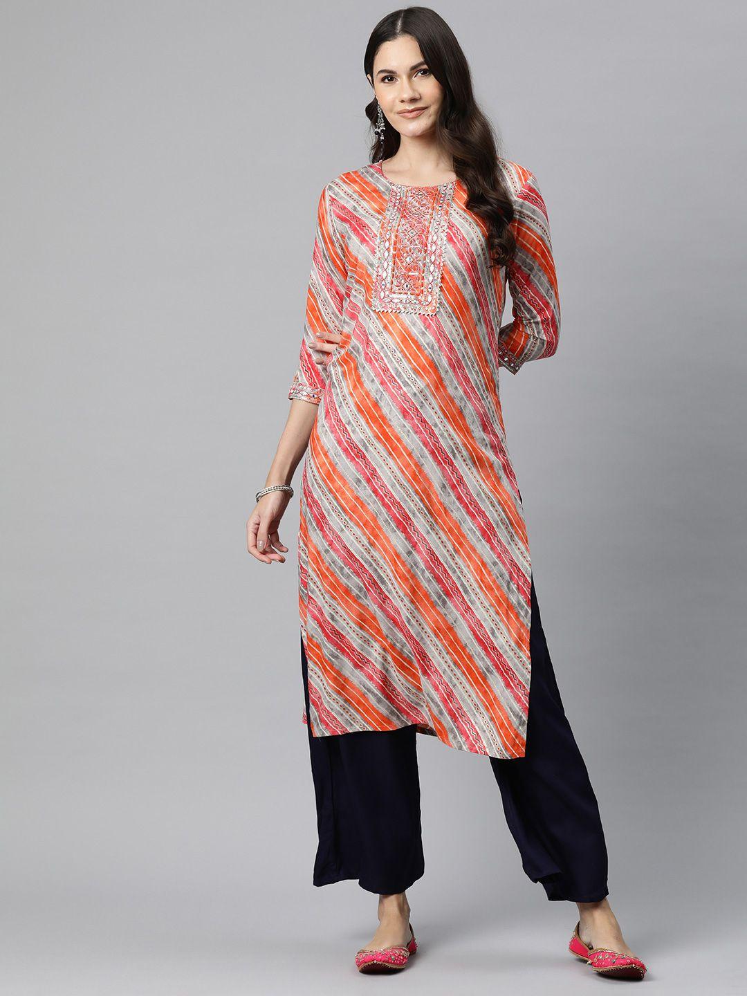 readiprint fashions leheriya printed thread work kurta