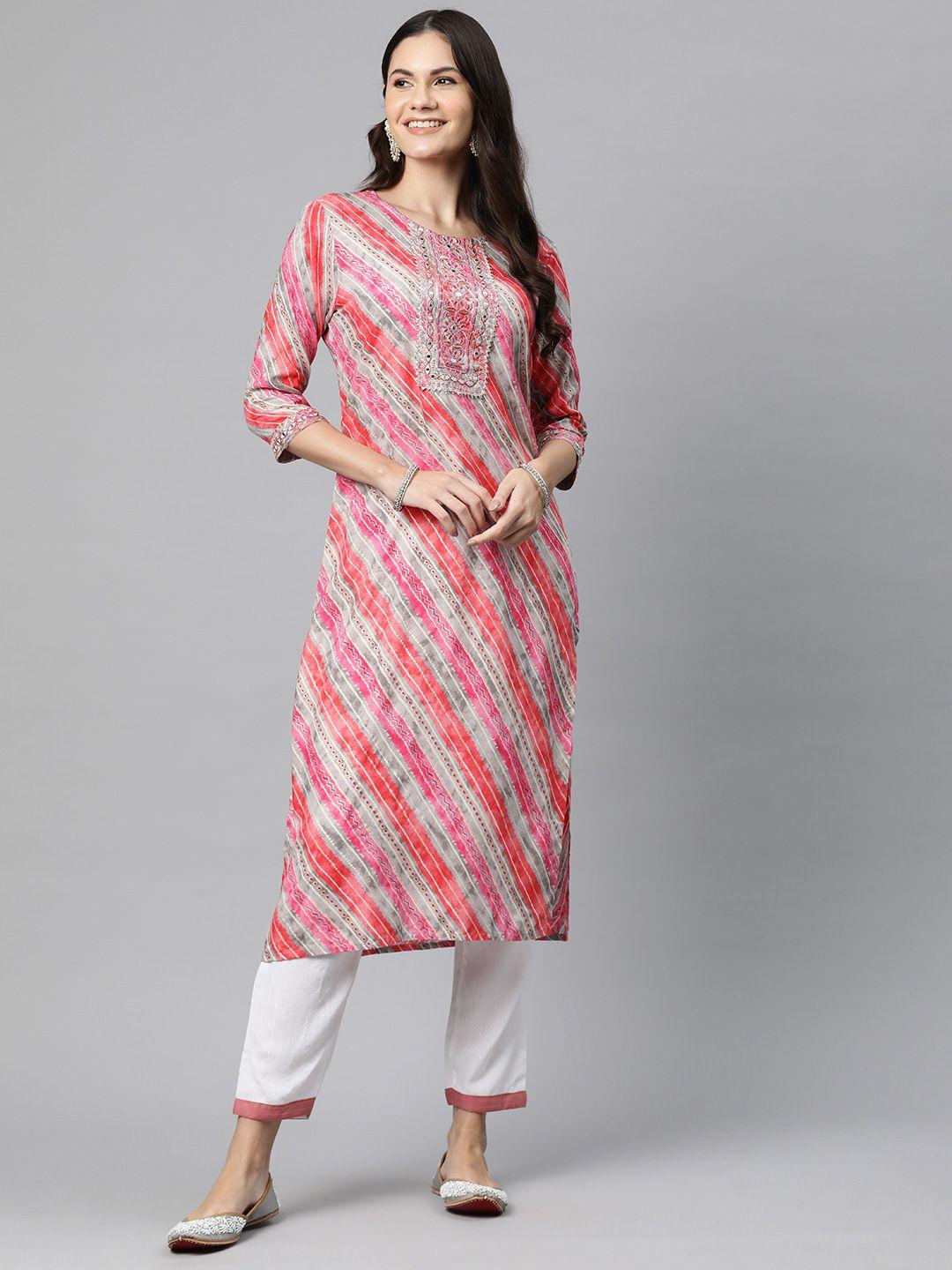 readiprint fashions leheriya printed thread work kurta