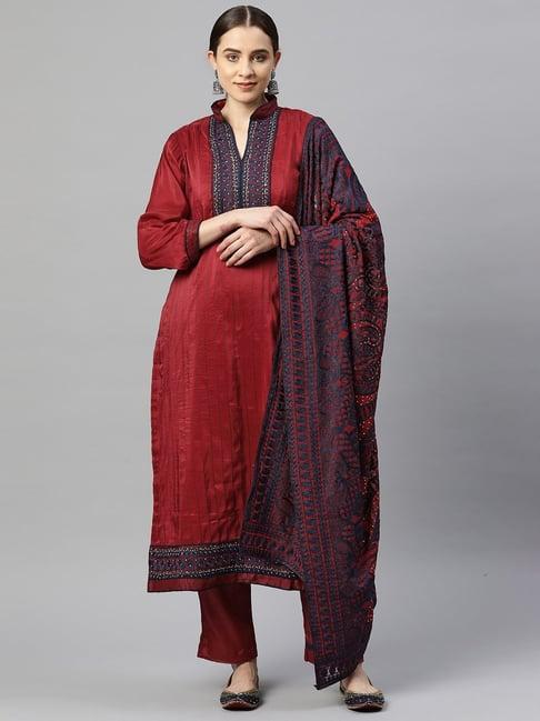 readiprint fashions maroon embellished unstitched dress material