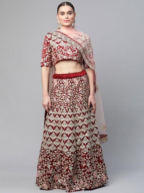 readiprint fashions maroon embroidered lehenga choli set with dupatta