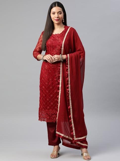 readiprint fashions maroon embroidered unstitched dress material