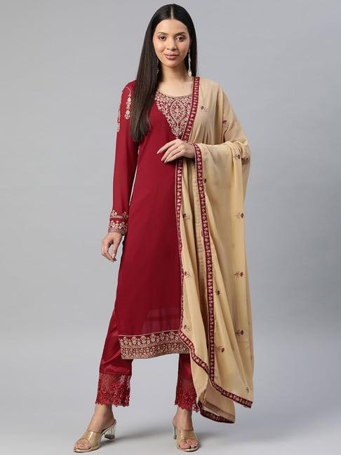 readiprint fashions maroon embroidered unstitiched dress material