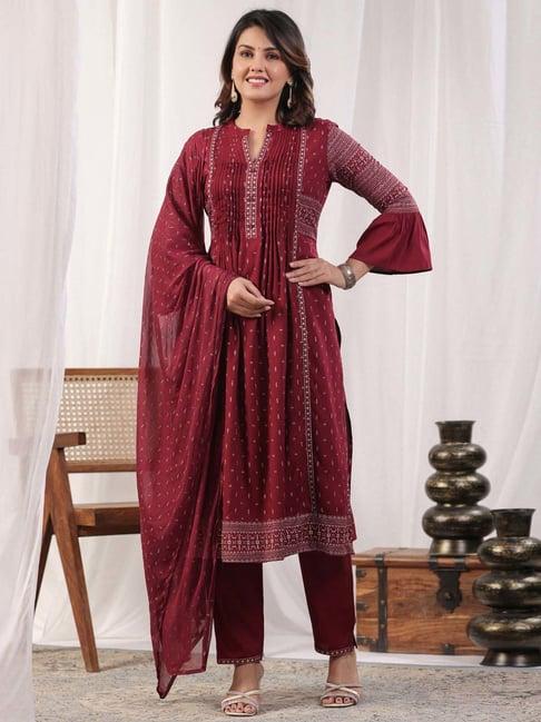 readiprint fashions maroon printed kurta pant set with dupatta