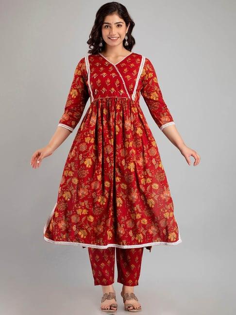 readiprint fashions maroon printed kurta pant set