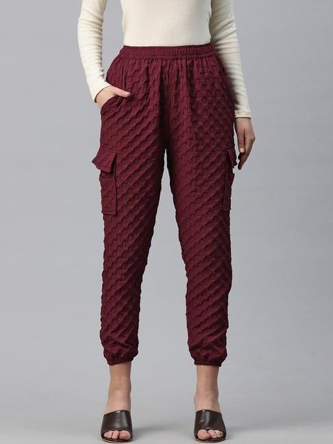 readiprint fashions maroon self pattern pants