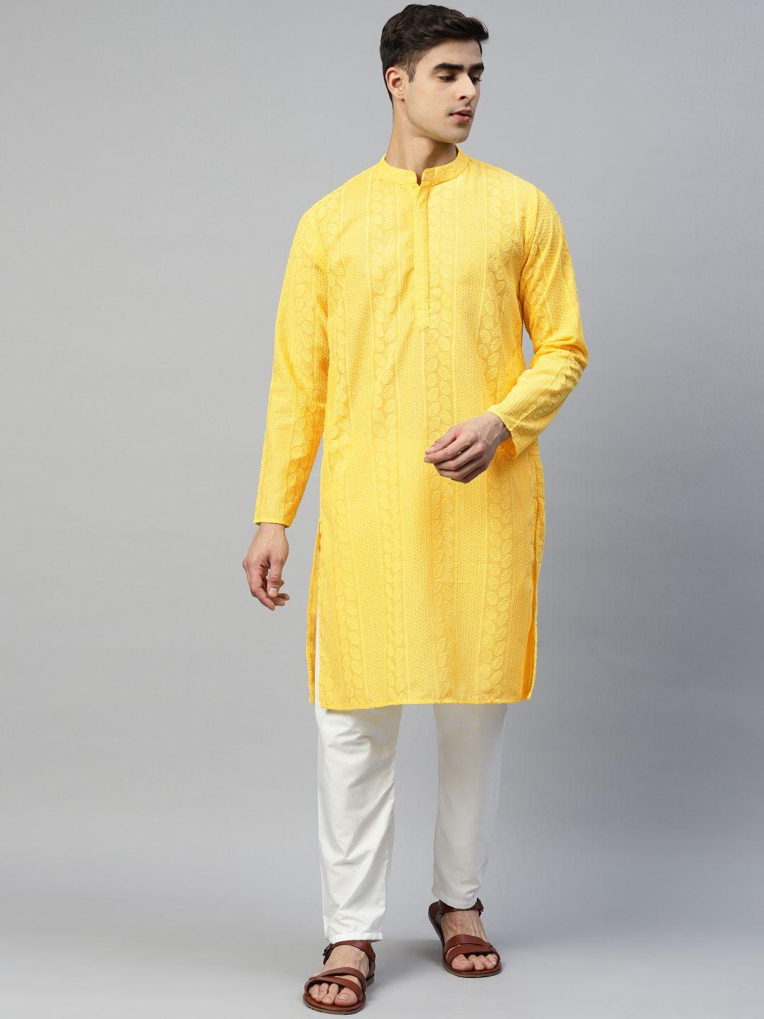 readiprint fashions men embroidered pure cotton kurta with pyjamas