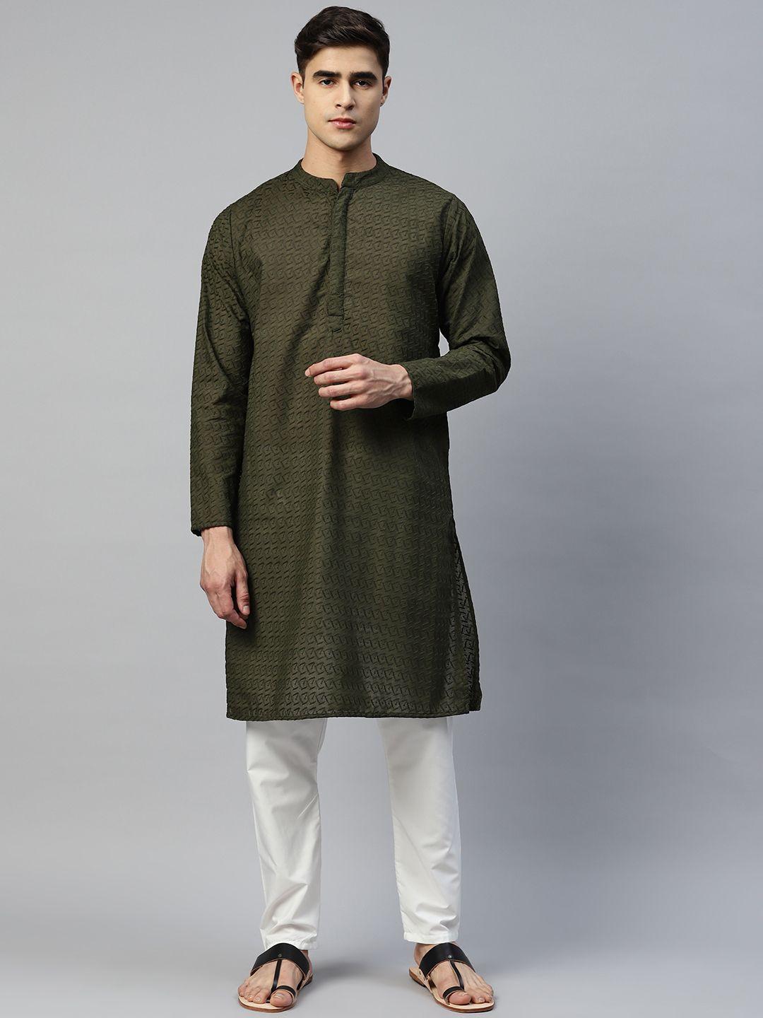 readiprint fashions men ethnic motifs embroidered pure cotton kurta with pyjamas