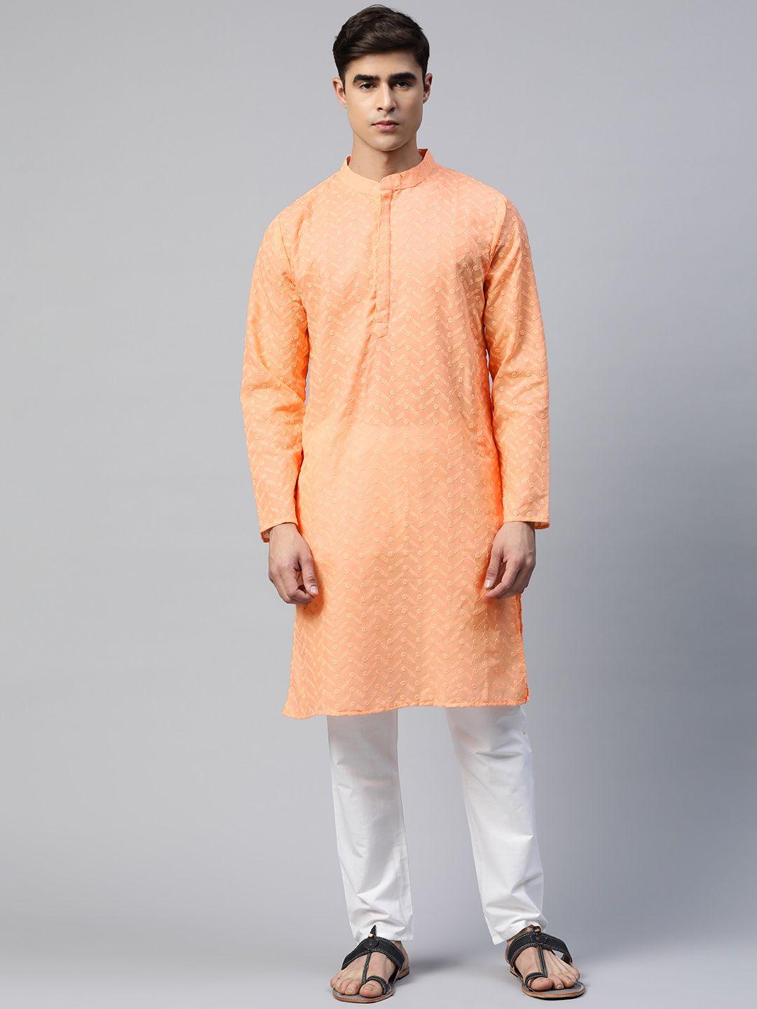 readiprint fashions men floral embroidered chikankari pure cotton kurta with pyjamas