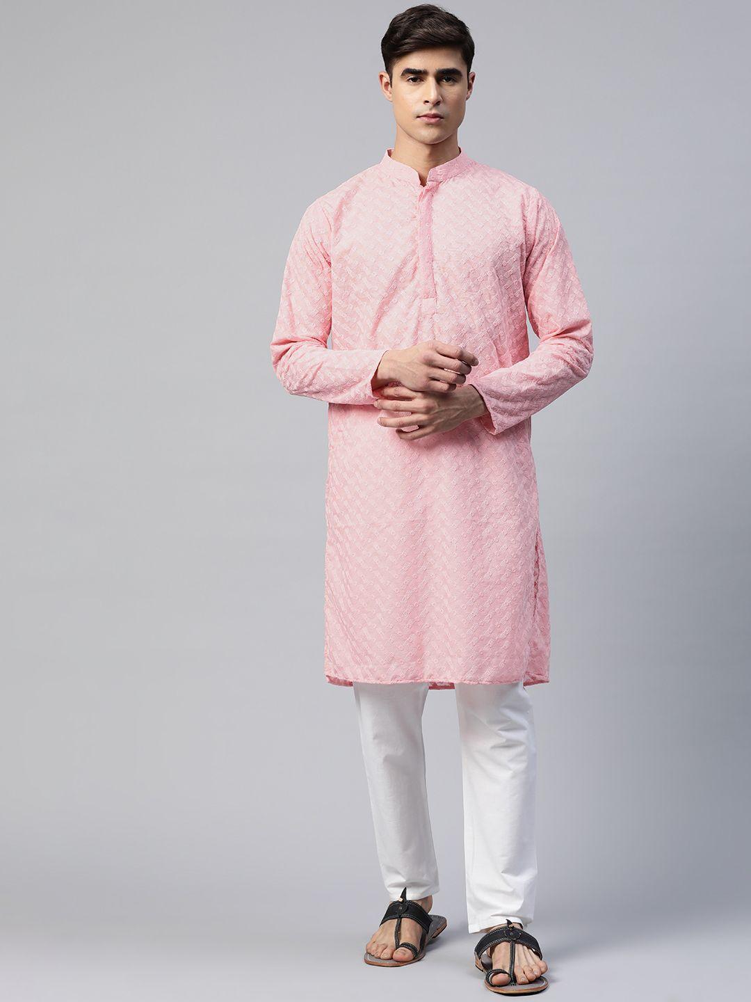 readiprint fashions men floral embroidered chikankari pure cotton kurta with pyjamas