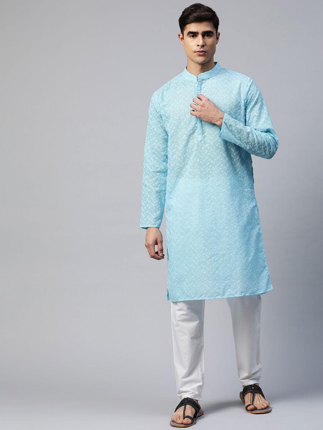 readiprint fashions men floral embroidered chikankari pure cotton kurta with pyjamas