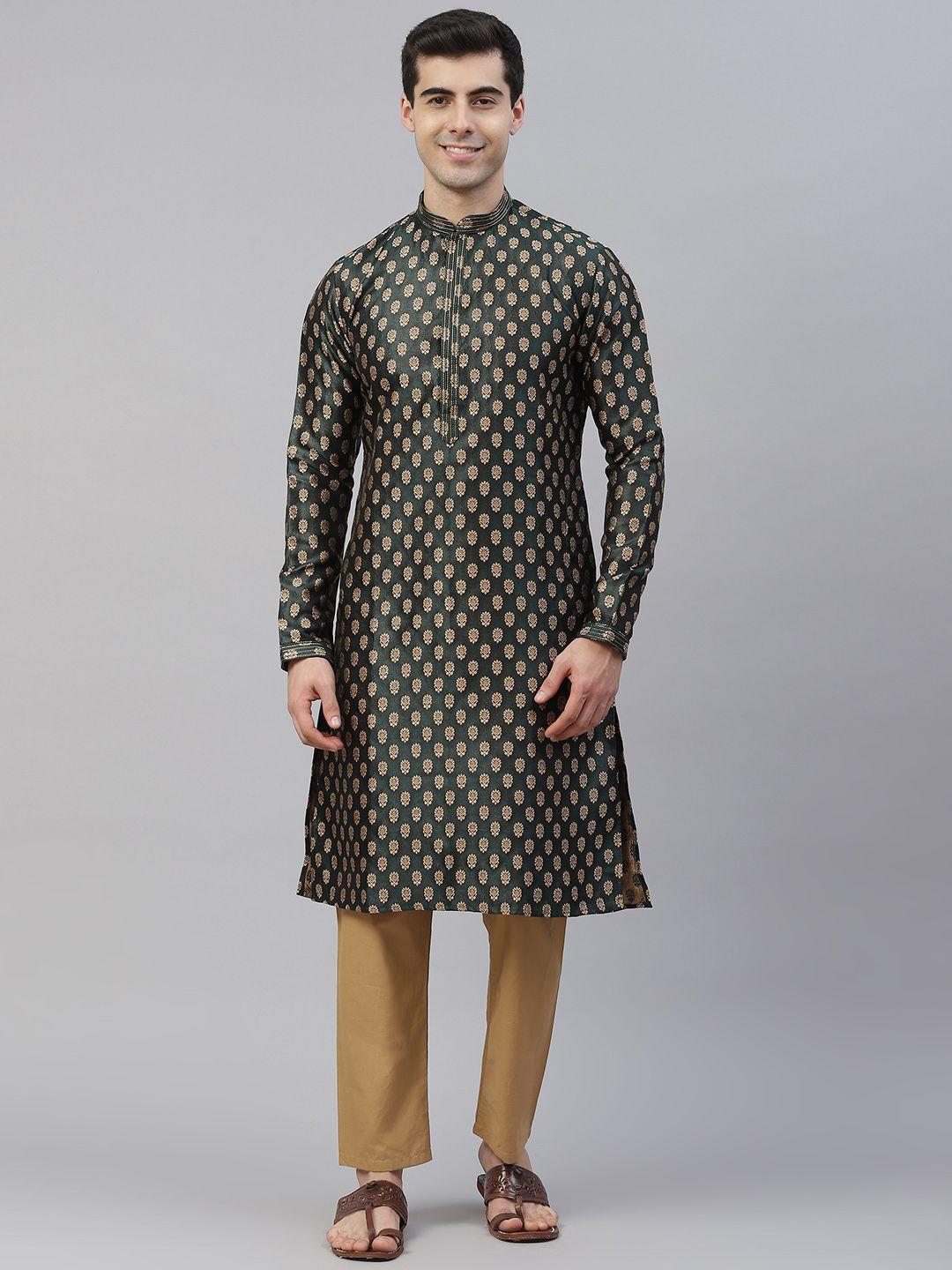 readiprint fashions men green floral kurta with trousers