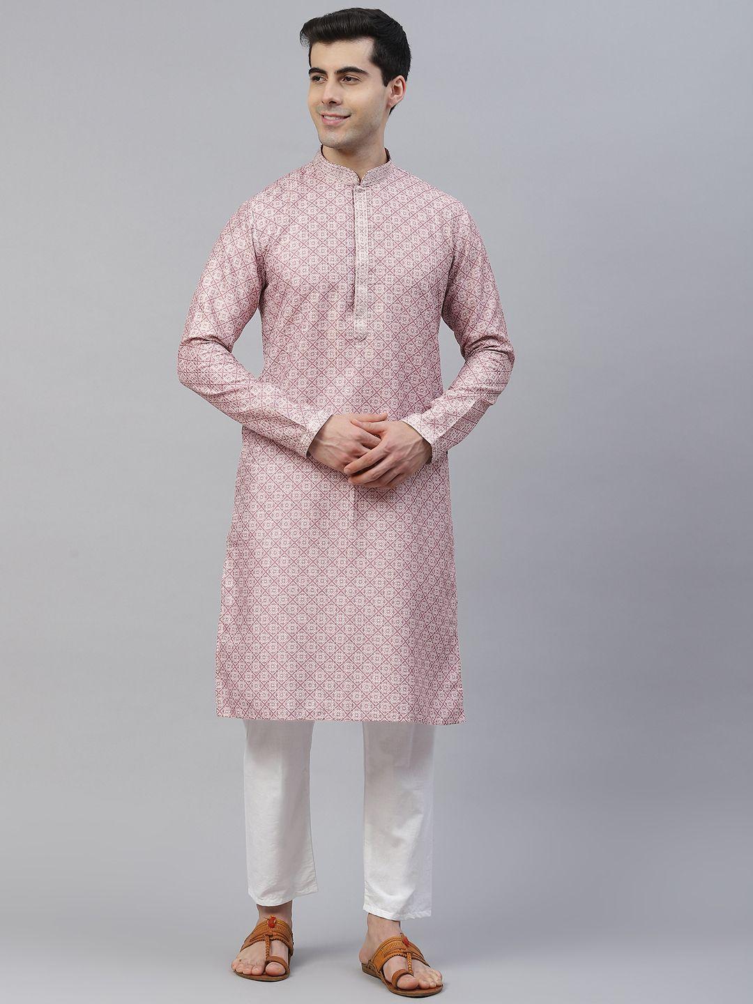 readiprint fashions men mauve floral kurta with trousers