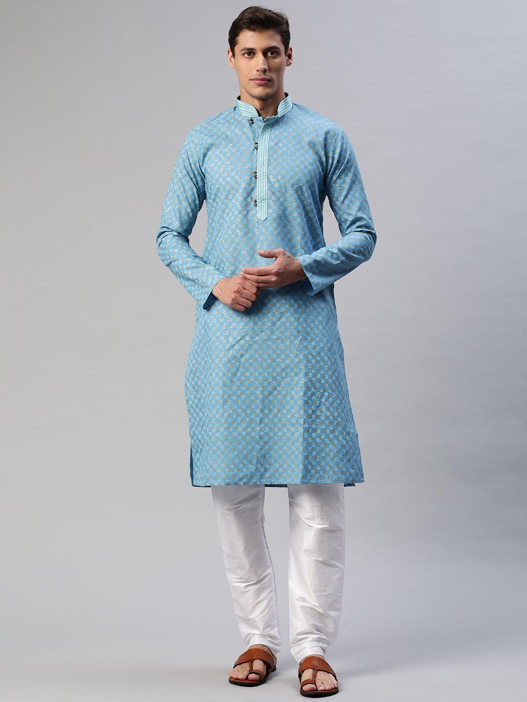 readiprint fashions men turquoise blue printed regular kurta with pyjamas