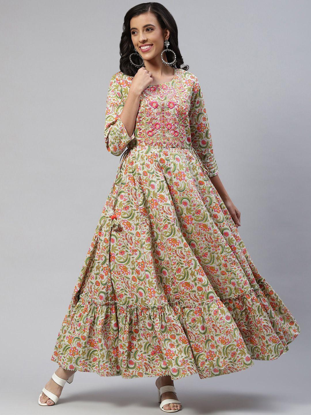 readiprint fashions multicoloured floral embroidered tiered maxi ethnic dress