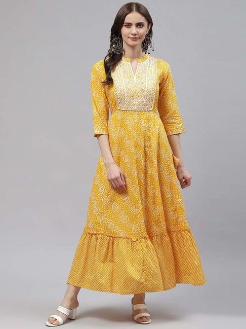 readiprint fashions mustard cotton embroidered maxi dress