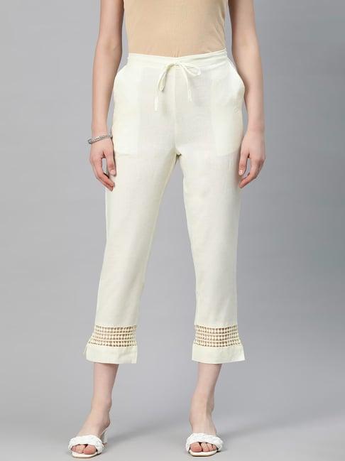 readiprint fashions off-white cotton embroidered pants