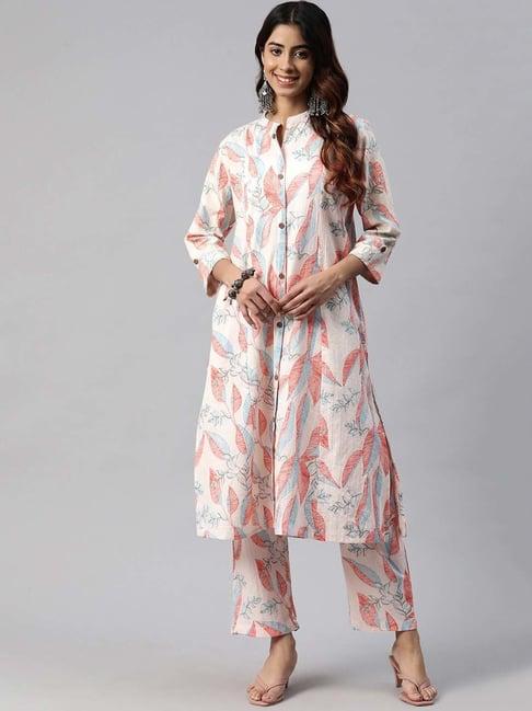 readiprint fashions off-white cotton printed kurta pant set