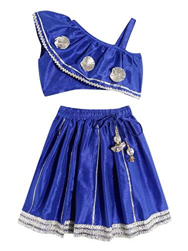 readiprint fashions one shoulder art silk fabric blue color choli with lehenga -(6-7y)