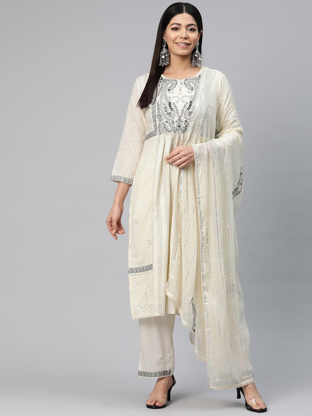 readiprint fashions paisley embroidered chikankari pure cotton kurta set