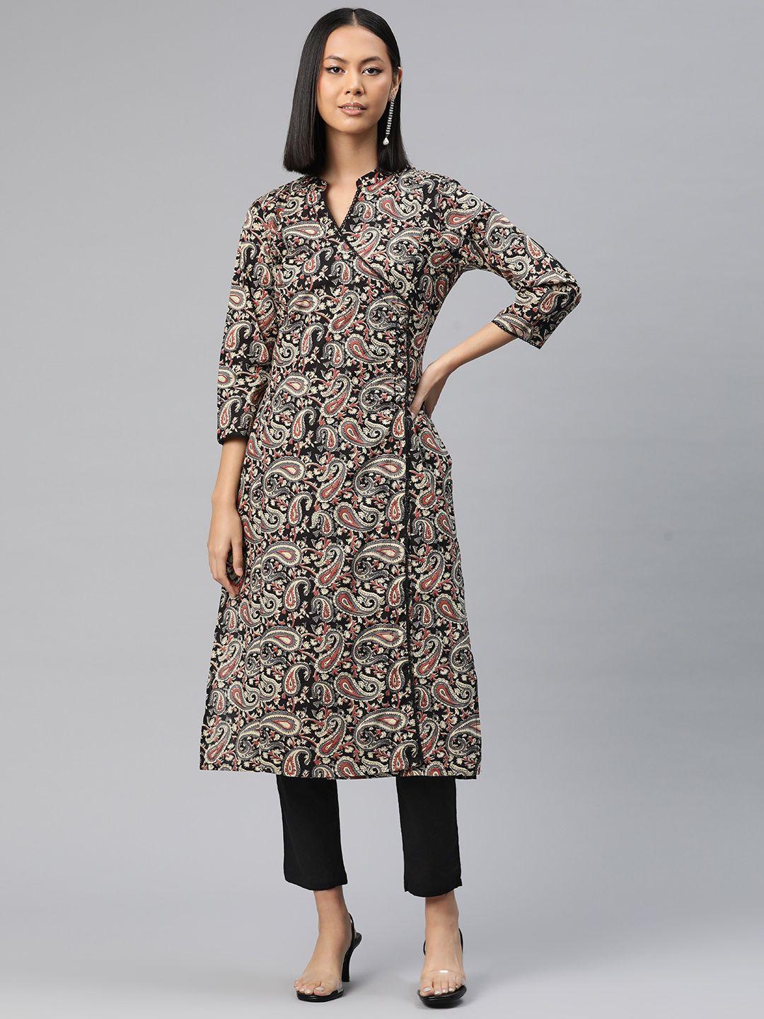 readiprint fashions paisley printed angrakha pure cotton kurta with salwar