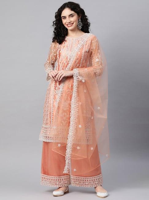 readiprint fashions peach embroidered unstitched dress material