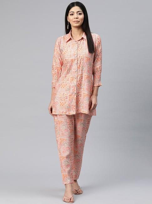 readiprint fashions peach floral print shirt pant set