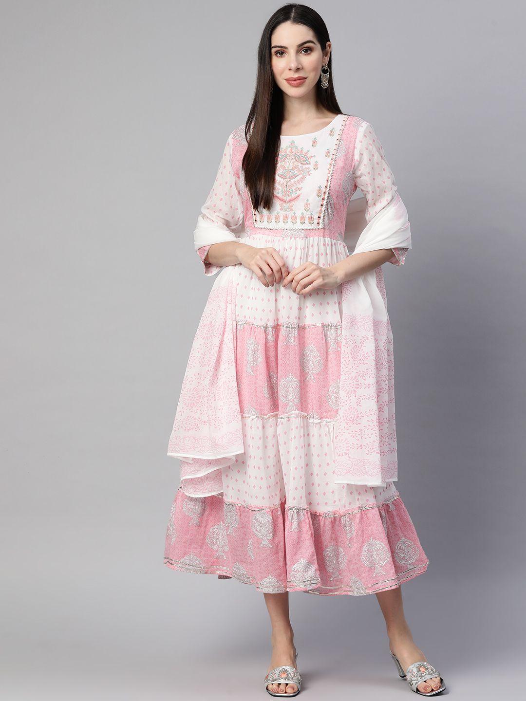 readiprint fashions pink & white pure cotton ethnic motifs ethnic gown