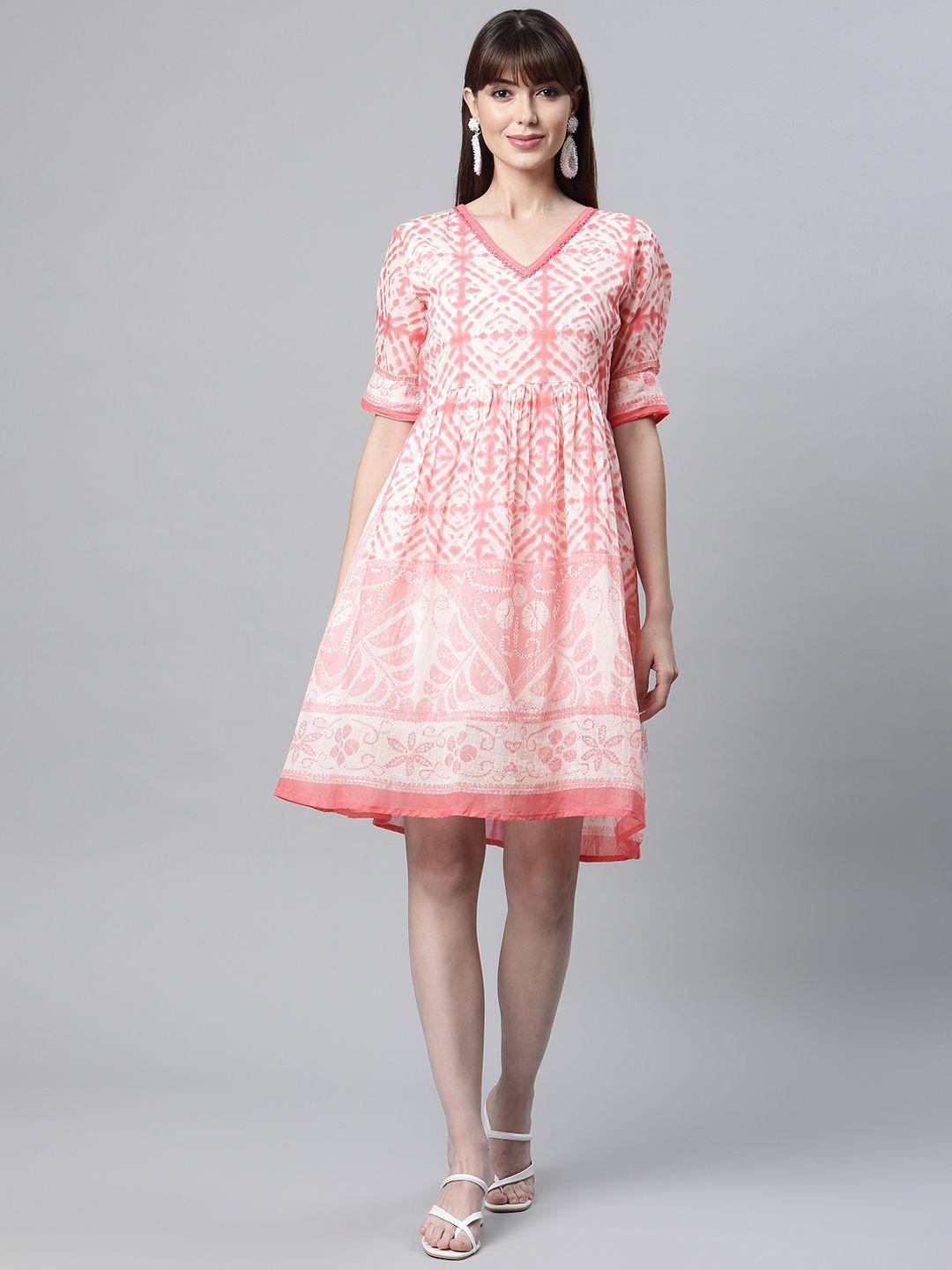 readiprint fashions pink & white tie and dye a-line dress