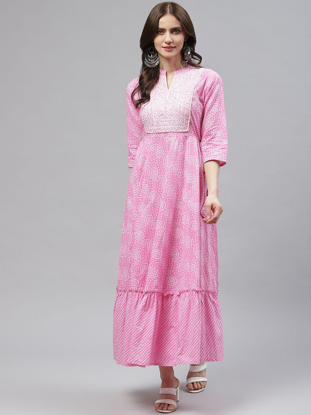 readiprint fashions pink & white tie and dye ethnic maxi dress