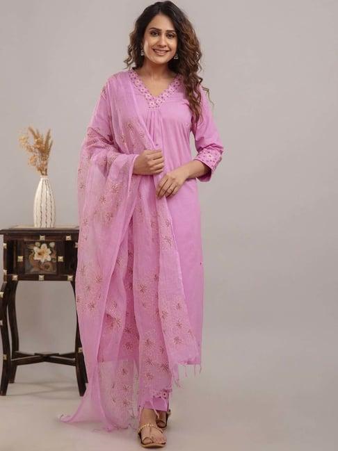 readiprint fashions pink cotton embroidered kurta pant set